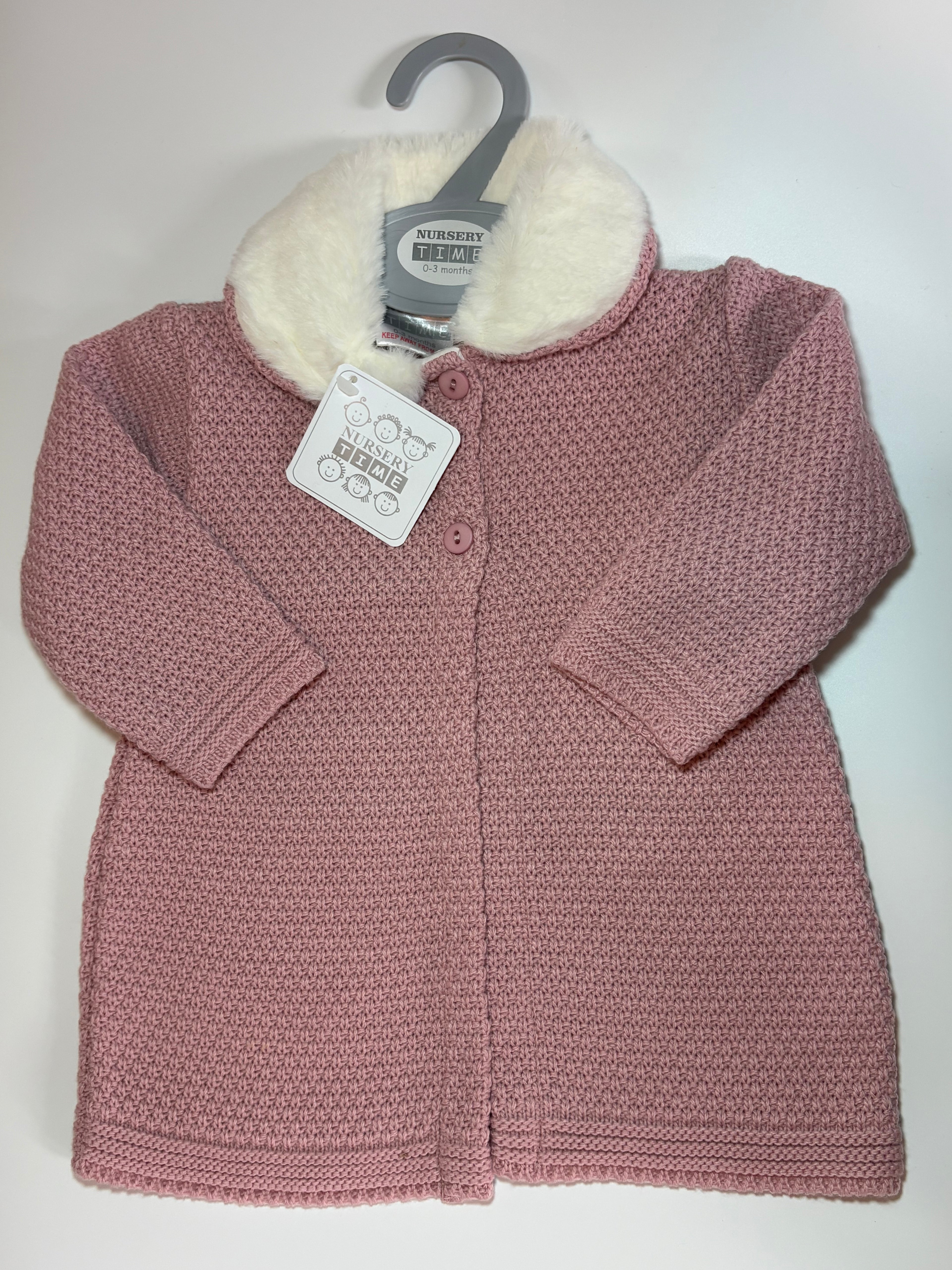 Pink Fur Collar Cardigan