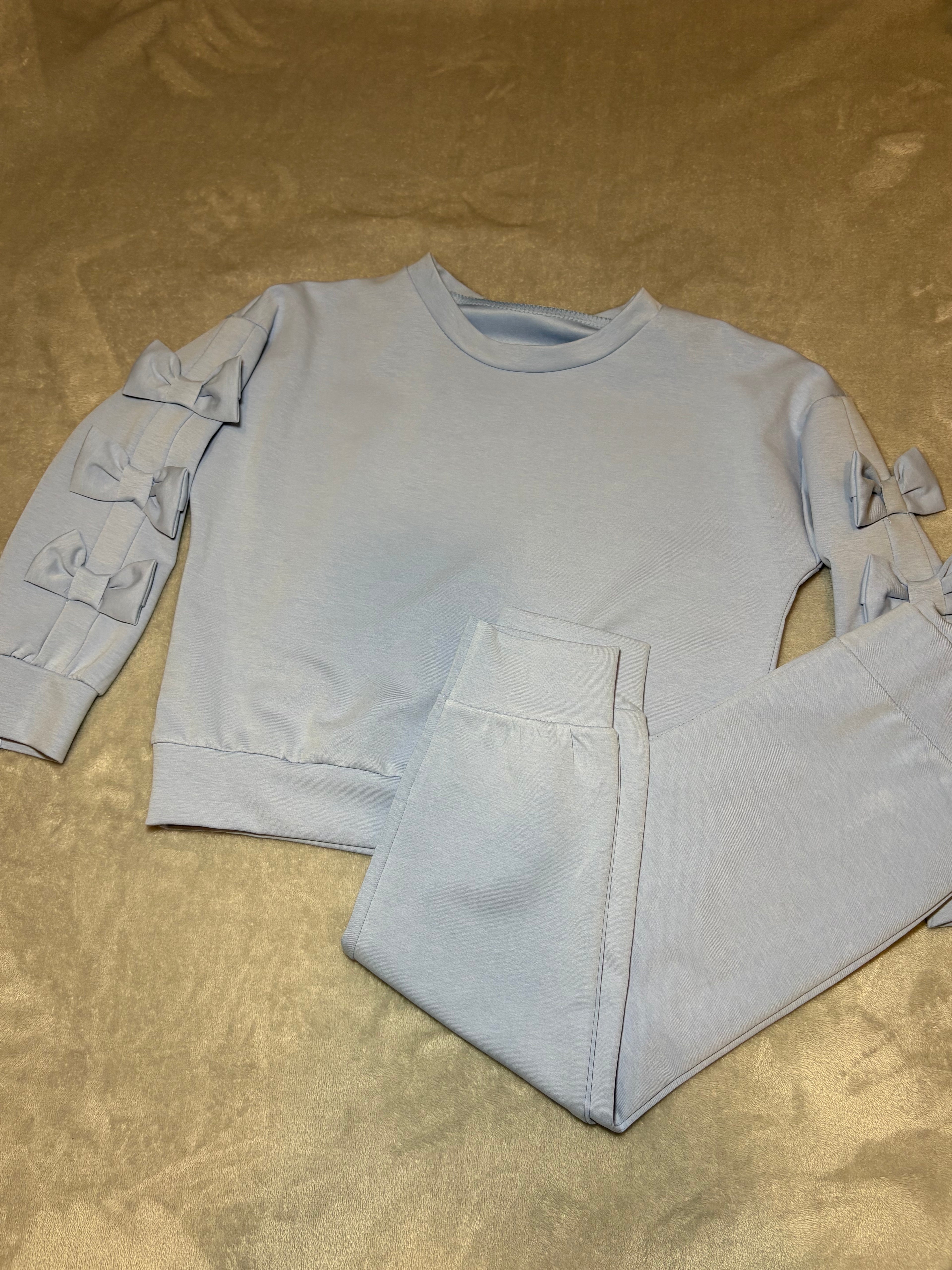 Blue Bow Sleeve Lounge Set
